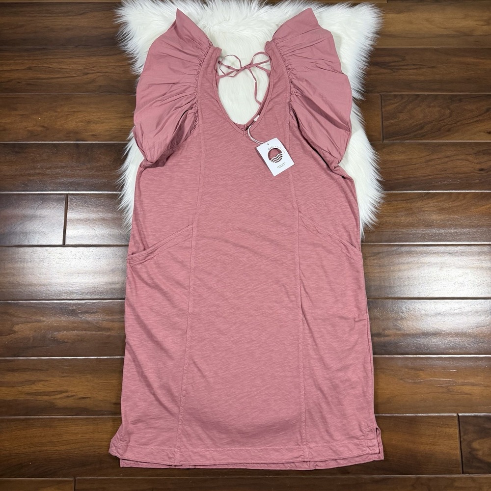 Anthropologie Daily Practice Size Medium Flutter Sleeve Cotton V Neck Tee Dress